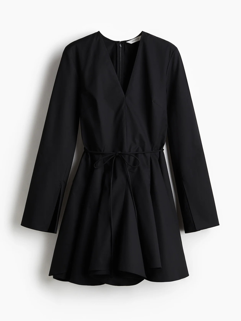 NWT H&M Edition Black Deep V Flared Mini Dress Tie Waist XL